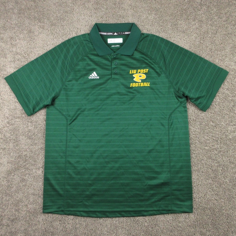 LIU Post Pioneers Polo Shirt Mens Large Green Adidas Football Team Issue NCAA